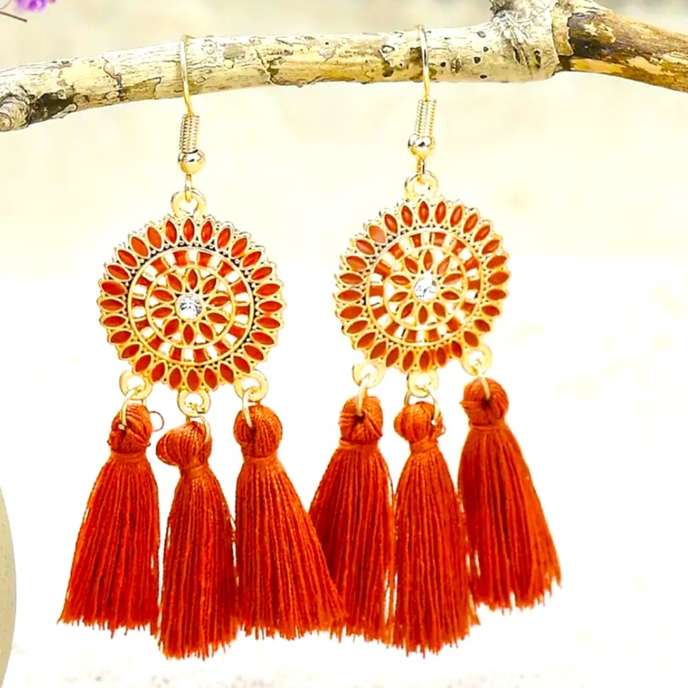 HAND MADE Boho chic earrings your choiceice of brown green or yellow NWT